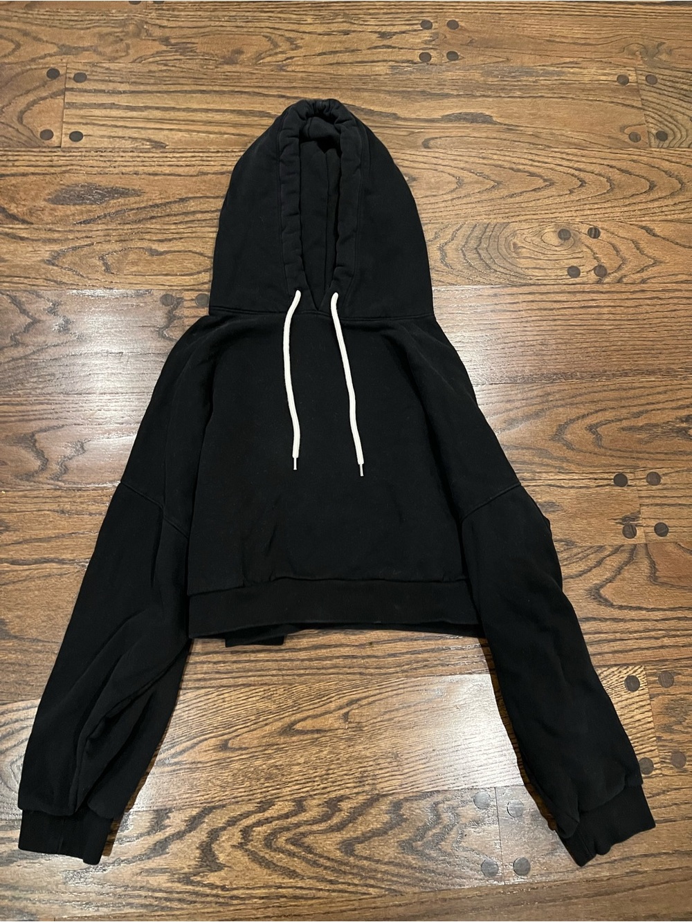 GAP Black Cropped Hoodie with White Drawstrings